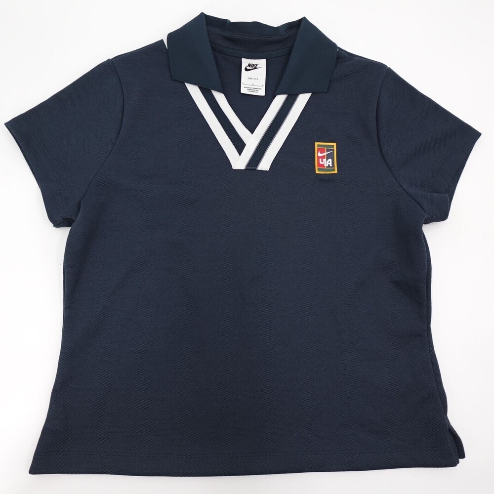 Nike Dri-Fit Polo Womens Large Navy Blue NikeCourt Short Sleeve Athletic Tennis